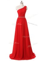 Chic Red Sleeveless Beading and Ruching Floor Length Vestidos de Damas(SKU SWBD081BIZ)