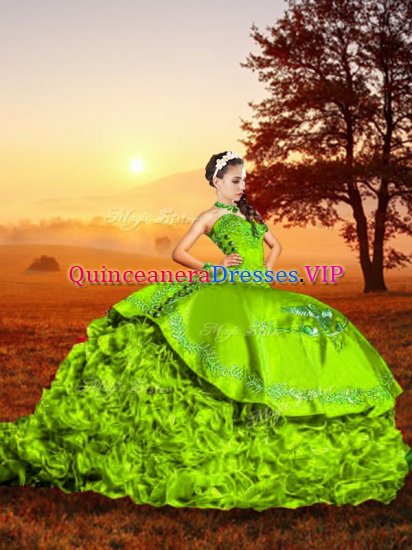 Extravagant Ball Gowns Sweetheart Sleeveless Organza Brush Train Lace Up Embroidery and Ruffles Sweet 16 Dresses - Click Image to Close
