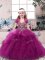 Sleeveless Floor Length Beading and Ruffles Lace Up Evening Gowns with Fuchsia