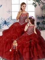 Custom Design Wine Red Sleeveless Beading and Pick Ups Zipper Quinceanera Dresses