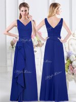 Traditional Royal Blue Zipper Court Dresses for Sweet 16 Ruffles and Ruching Sleeveless Floor Length