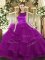 Comfortable Purple Tulle Lace Up Scoop Sleeveless Floor Length Quinceanera Dress Ruffles