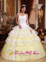 Colorful Gorgeous Elegant Quinceanera Dress With Spaghetti Straps Appliques and Ruffles Layered In Midland Michigan/MI