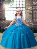 Admirable Blue Pageant Gowns For Girls Party and Sweet 16 and Wedding Party with Beading Straps Sleeveless Lace Up(SKU PAG1242-8BIZ)