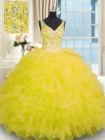 Elegant Yellow Sleeveless Organza Zipper Quinceanera Dresses for Military Ball and Sweet 16 and Quinceanera