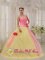 Light Yellow and Baby Pink Hand Made Flowers Sweet Quinceanera Dress For Graduation In Guymon Oklahoma/OK
