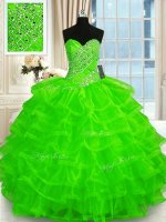Designer Organza Lace Up Sweetheart Sleeveless Floor Length Sweet 16 Dresses Beading and Ruffled Layers