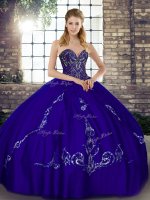 Luxury Sweetheart Sleeveless Lace Up Ball Gown Prom Dress Purple Tulle