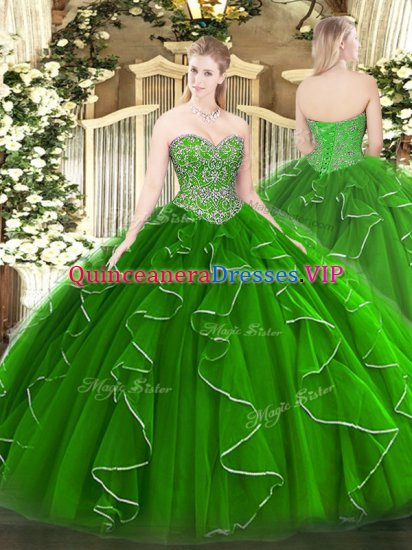 Delicate Green Sleeveless Tulle Lace Up Quinceanera Dresses for Military Ball and Sweet 16 and Quinceanera - Click Image to Close