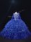 Royal Blue V-neck Lace Up Beading and Ruffled Layers 15 Quinceanera Dress Long Sleeves
