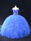 Elegant Blue Lace Up Off The Shoulder Beading and Ruffles Sweet 16 Dress Tulle Sleeveless
