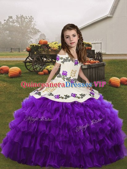 Eggplant Purple Pageant Dresses Party and Wedding Party with Embroidery and Ruffled Layers Straps Sleeveless Lace Up - Click Image to Close