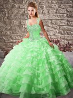 Luxury Green Lace Up Quinceanera Gown Beading and Ruffled Layers Sleeveless Court Train(SKU SJQDDT2068002-5BIZ)