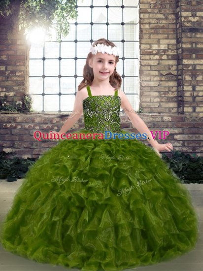 Perfect Olive Green Sleeveless Organza Lace Up Pageant Dresses for Party and Military Ball and Wedding Party - Click Image to Close