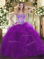 Traditional Eggplant Purple Sleeveless Organza Lace Up 15th Birthday Dress for Sweet 16 and Quinceanera