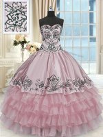 Fine Pink Sweetheart Lace Up Beading and Embroidery and Ruffled Layers 15th Birthday Dress Sleeveless