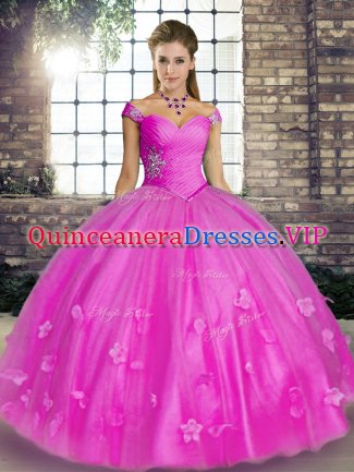 Pretty Sleeveless Tulle Floor Length Lace Up Quinceanera Gown in Lilac with Beading and Appliques