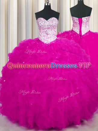 Modern Floor Length Fuchsia 15 Quinceanera Dress Sweetheart Sleeveless Lace Up