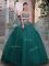 Beautiful Floor Length Dark Green Sweet 16 Dress Tulle Sleeveless Beading