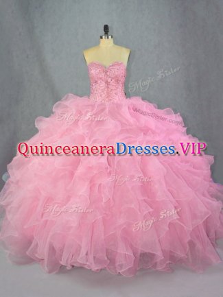 Sweetheart Sleeveless Organza Sweet 16 Dresses Beading and Ruffles Lace Up