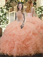 Attractive Organza Sleeveless Floor Length 15 Quinceanera Dress and Beading and Ruffles and Pick Ups(SKU SJQDDT1450002BIZ)