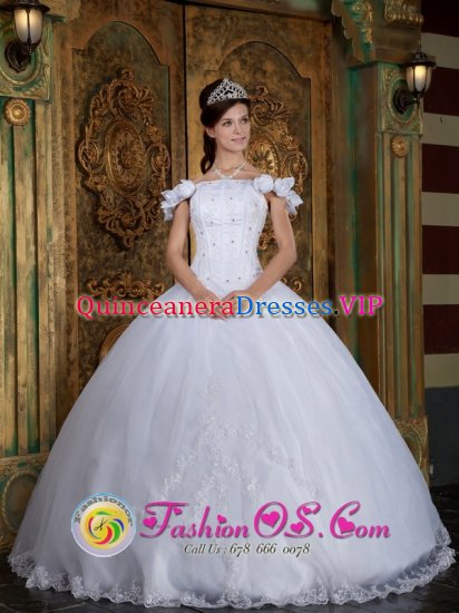 Esperanza Dominican Republic Custom Made Off The Shoulder For Quinceanera Dress With Lace Appliques and Hand Made Flower Decorate - Click Image to Close