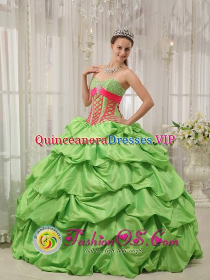 Villepinte France Special Spring Green Sweetheart Neckline Quinceanera Dress With Beadings and Pick-ups Decorate - Click Image to Close