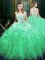 Graceful Green Zipper Scoop Appliques and Ruffles 15 Quinceanera Dress Organza and Tulle Sleeveless Brush Train
