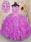 Exquisite Sleeveless Organza Floor Length Lace Up 15th Birthday Dress in Fuchsia with Beading and Ruffles