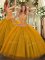 Gold Sleeveless Tulle Lace Up Ball Gown Prom Dress for Sweet 16 and Quinceanera
