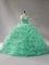 New Style Sleeveless Beading and Pick Ups Lace Up Ball Gown Prom Dress with Apple Green Court Train