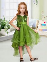 Trendy Olive Green Scoop Neckline Sequins and Bowknot Pageant Gowns For Girls Sleeveless Zipper(SKU YCLD076-4BIZ)