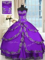 Best Ruffled Ball Gowns Quinceanera Gowns Purple Sweetheart Taffeta Sleeveless Floor Length Lace Up