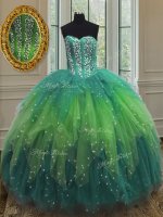 Sequins Sweetheart Sleeveless Lace Up Ball Gown Prom Dress Multi-color Tulle