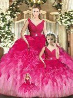 Flare Ball Gowns Vestidos de Quinceanera Multi-color V-neck Tulle Sleeveless Floor Length Backless(SKU SJQDDT1809002-LGBIZ)