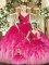 Flare Ball Gowns Vestidos de Quinceanera Multi-color V-neck Tulle Sleeveless Floor Length Backless