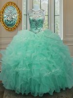 Scoop Sleeveless Sweet 16 Quinceanera Dress Floor Length Beading and Ruffles Apple Green Organza(SKU PSSW0122-5BIZ)