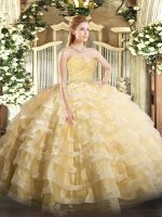 Floor Length Ball Gowns Sleeveless Gold 15th Birthday Dress Zipper