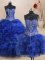Modern Three Piece Sweetheart Sleeveless Organza Sweet 16 Dress Beading and Ruffles Brush Train Lace Up