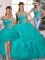 Aqua Blue Lace Up Off The Shoulder Beading and Ruffles Quinceanera Dresses Tulle Sleeveless Brush Train
