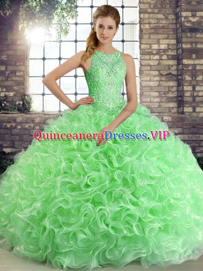 New Arrival Green Fabric With Rolling Flowers Lace Up Quinceanera Dress Sleeveless Floor Length Beading - Click Image to Close