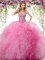 Floor Length Ball Gowns Sleeveless Rose Pink Quinceanera Dress Lace Up