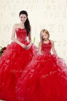 Floor Length Coral Red Sweet 16 Quinceanera Dress Sweetheart Sleeveless Lace Up