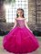 Elegant Tulle Off The Shoulder Sleeveless Lace Up Beading Little Girls Pageant Dress in Fuchsia