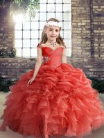 Glorious Sleeveless Beading and Ruffles and Pick Ups Lace Up Little Girl Pageant Gowns