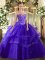 Stunning Purple Sleeveless Floor Length Embroidery and Ruffled Layers Lace Up Quinceanera Gowns