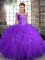 Classical Purple Sleeveless Floor Length Beading and Ruffles Lace Up Sweet 16 Dresses