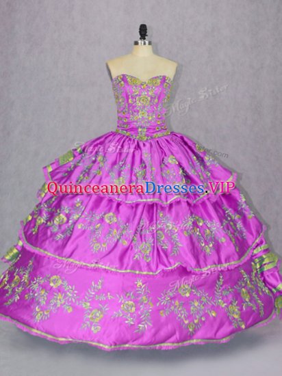 Beauteous Embroidery and Ruffled Layers Sweet 16 Dress Lilac Lace Up Sleeveless Floor Length - Click Image to Close