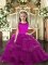 Fashion Purple Tulle Lace Up Scoop Sleeveless Floor Length Evening Gowns Ruffled Layers
