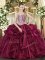Shining Wine Red Ball Gowns Beading and Ruffles Quince Ball Gowns Lace Up Organza Sleeveless Floor Length